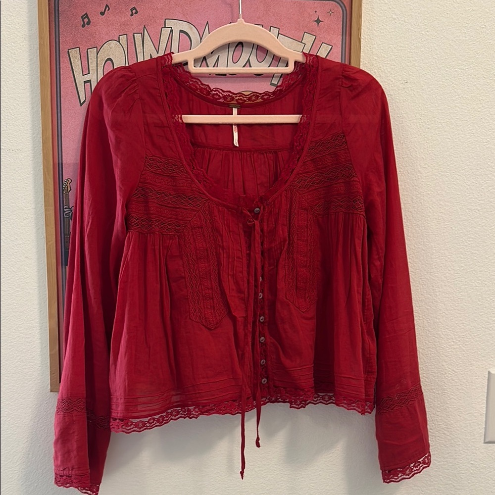 Women's Red Lace-Trimmed Top